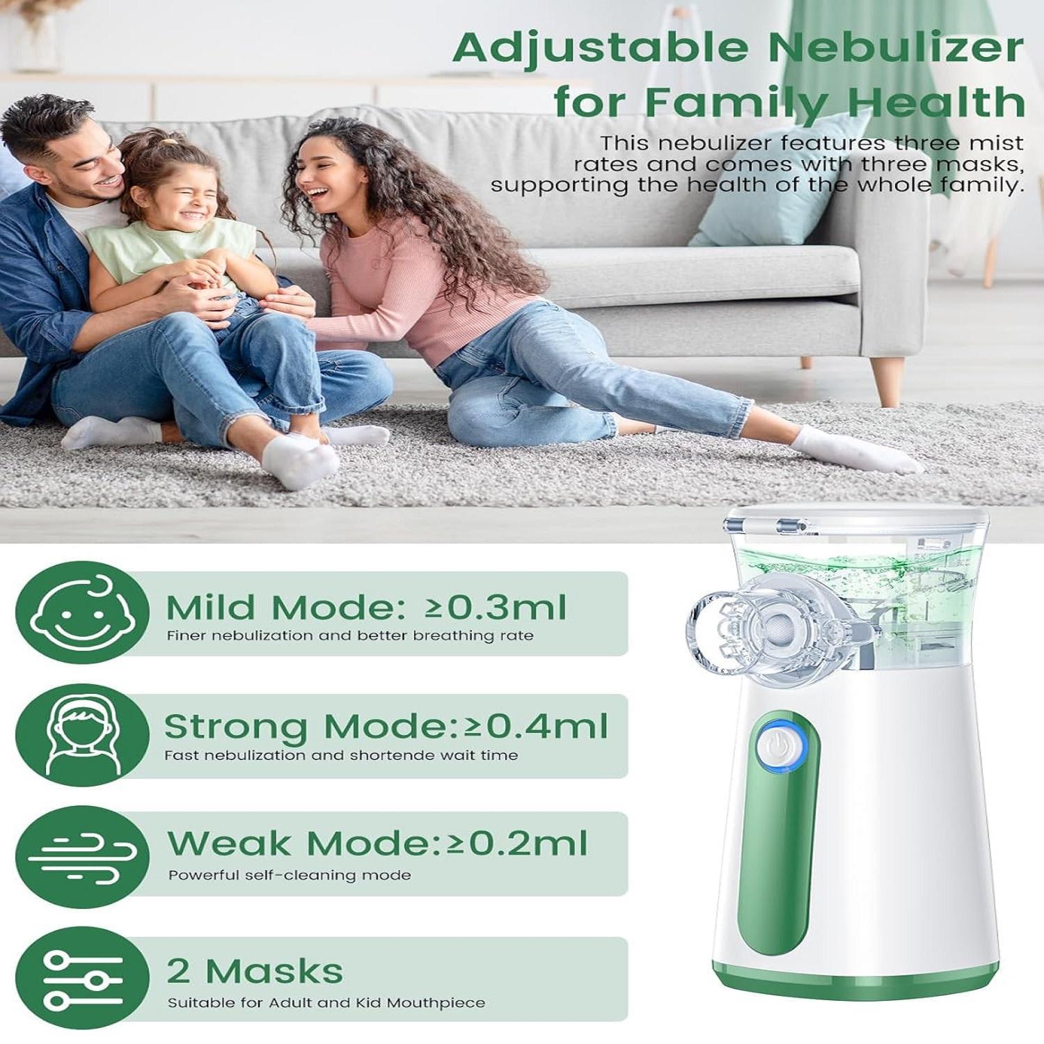 Automatic Cleaning Handheld Mist Maker, Compact Home Spray Humidifier, Adjustable Modes, Includes 2 Masks and 1 Nozzle, for Kids and Adults
