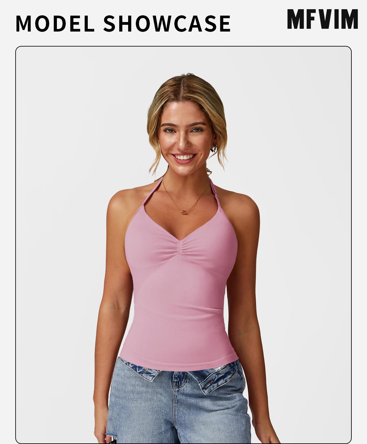 MFVIM Women's Fit Camisole with Built-in Bra Spaghetti Straps Basic Nylon Western Outfits Casual Sleeveless Cropped Tank Corset Spandex SpringStatements