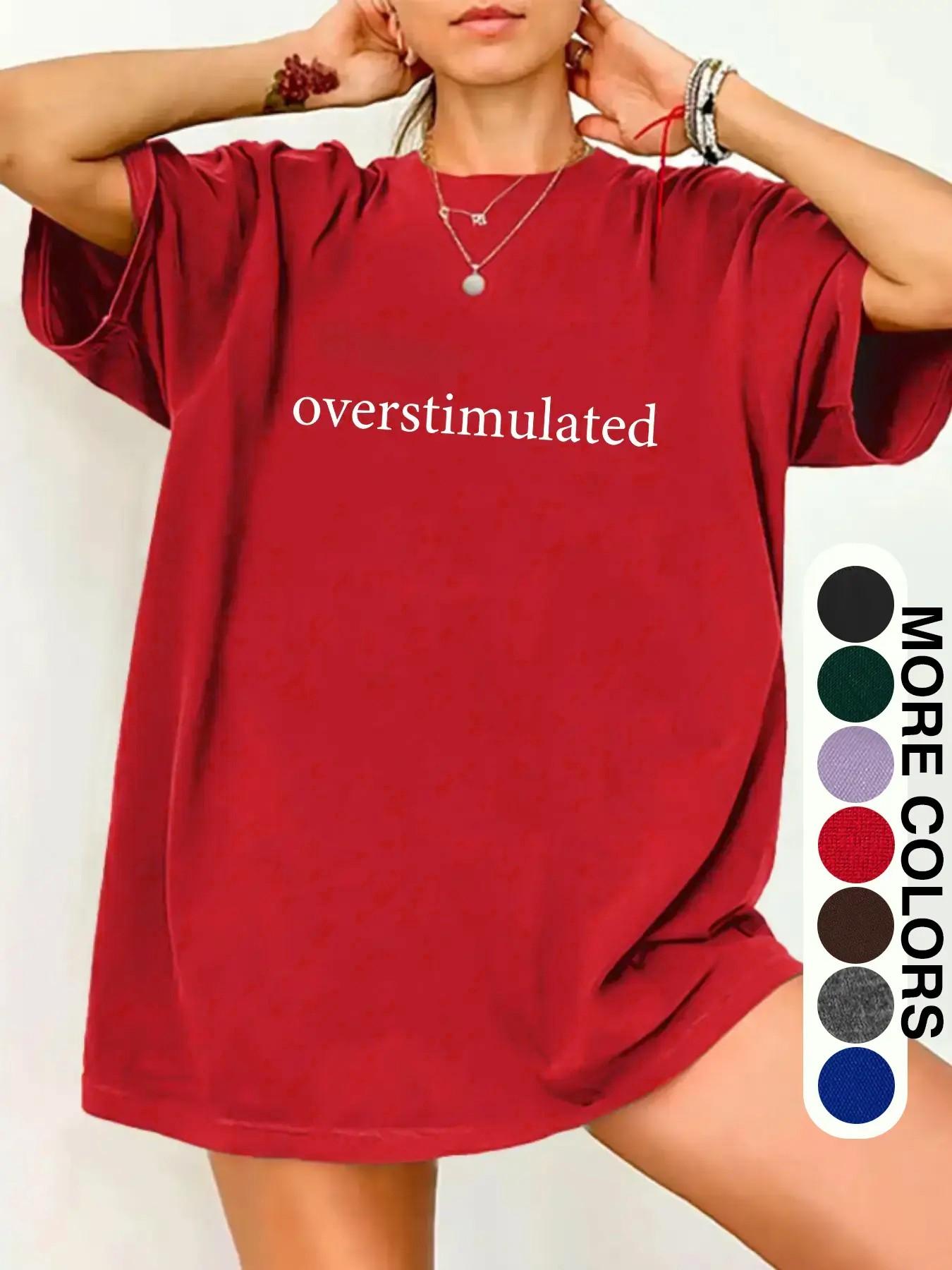 Unisex Graphic Tee, Casual Letter Print Drop Shoulder Half Sleeve Round Neck T-Shirt , Fashion Women's Top for Daily Wear