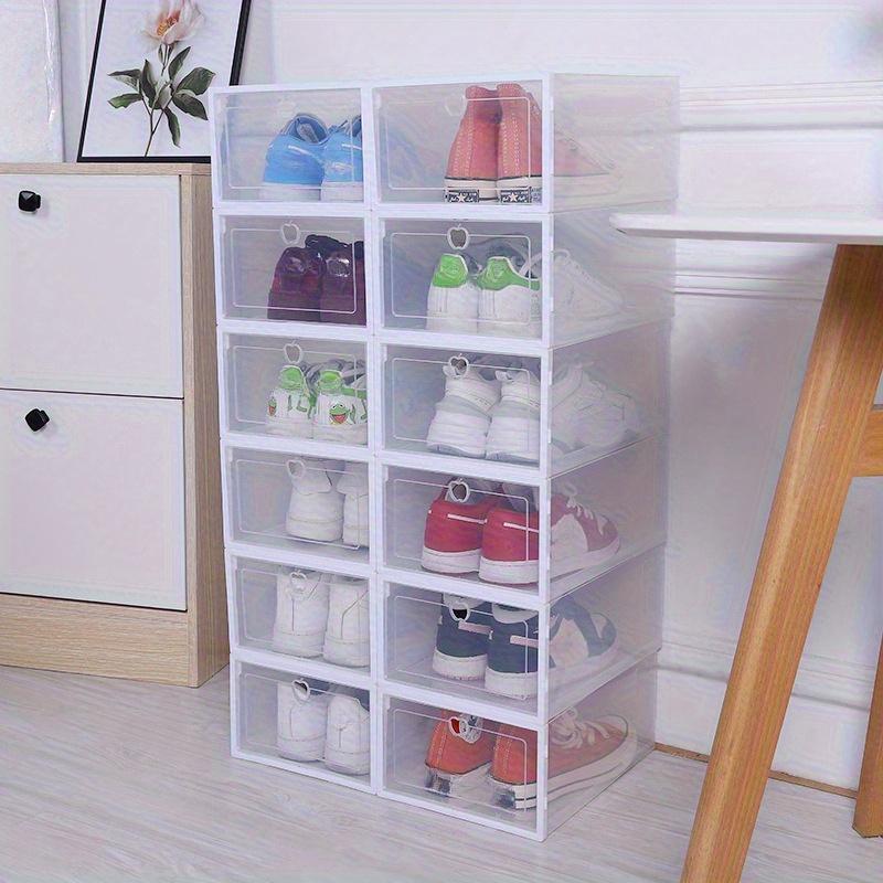 12 Pcs Clear Shoe Boxes, Space-Saving Shoe Organizer, Foldable & Stackable Storage Containers, Dustproof Transparent Shoe Organizers with Dividers for Shoe Store, Dorm, Bedroom, Home, Entryway, Closet Organization, Easy Storage & Portable