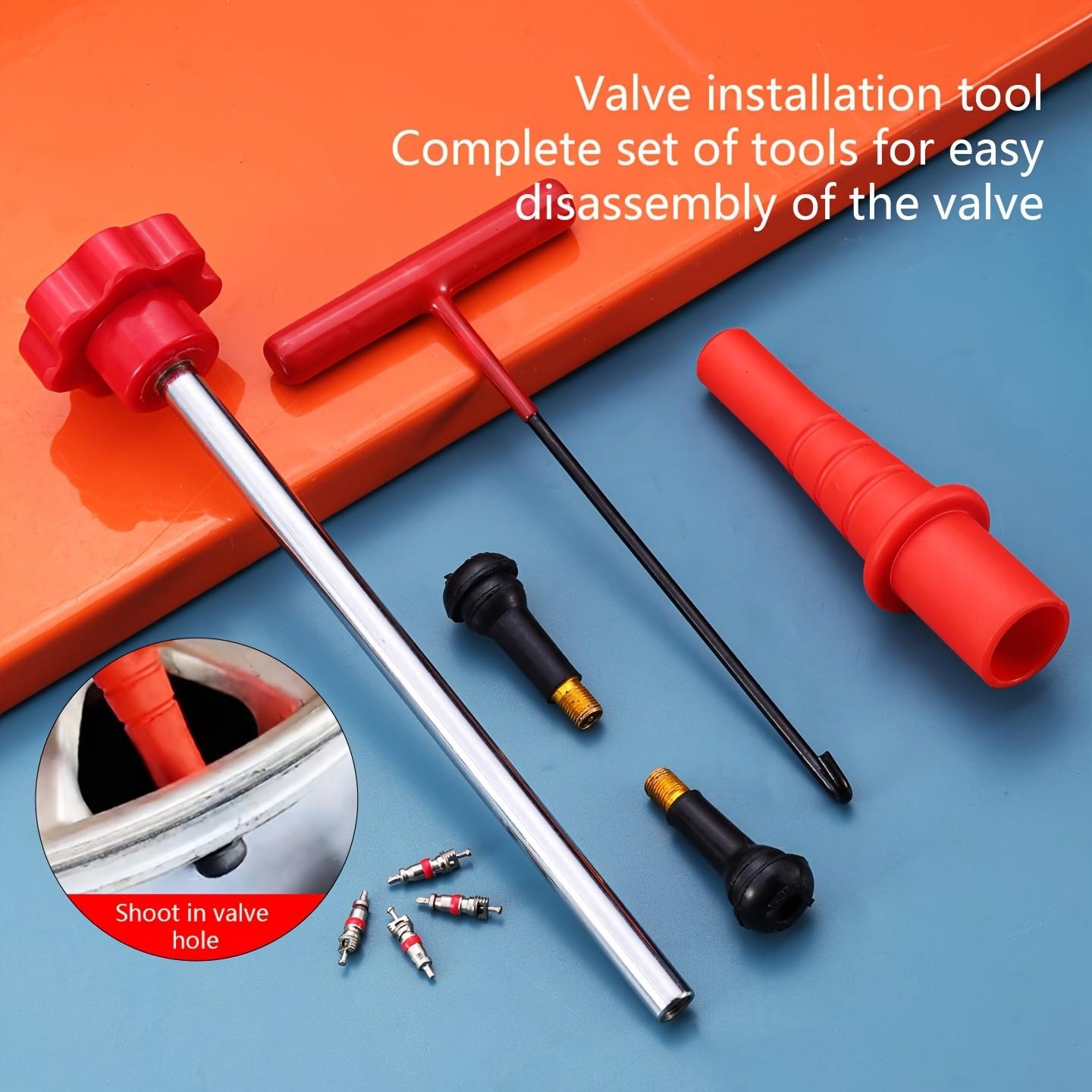 Tire Valve Stem Replacement Tool Kit, No Tire Removal Quick Installer Set with TR413 Rubber Valve Stems, Valve Core Remover for Car Motorcycle Lawn Mower ATV, Automotive Maintenance Tools, Tire Repair Tools