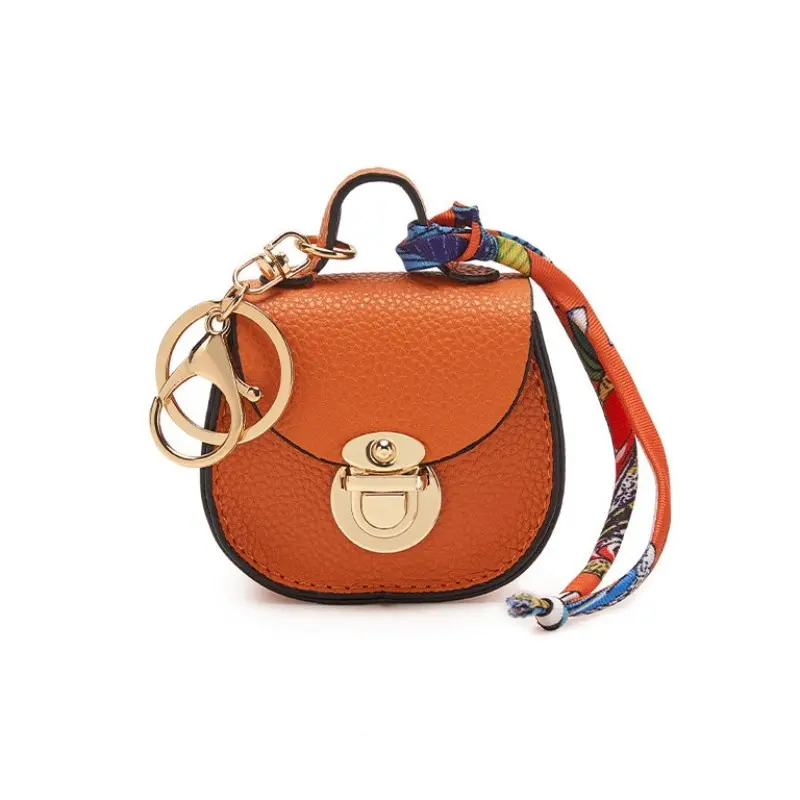 Women Mini PU Saddle Coin Purse Keychain, Luxury Design with Scarf Wrist Strap Lock, Can Be Used As Handbag Charm, Anti-lost Portable Storage Pouch for Lipstick & Wireless Earbuds