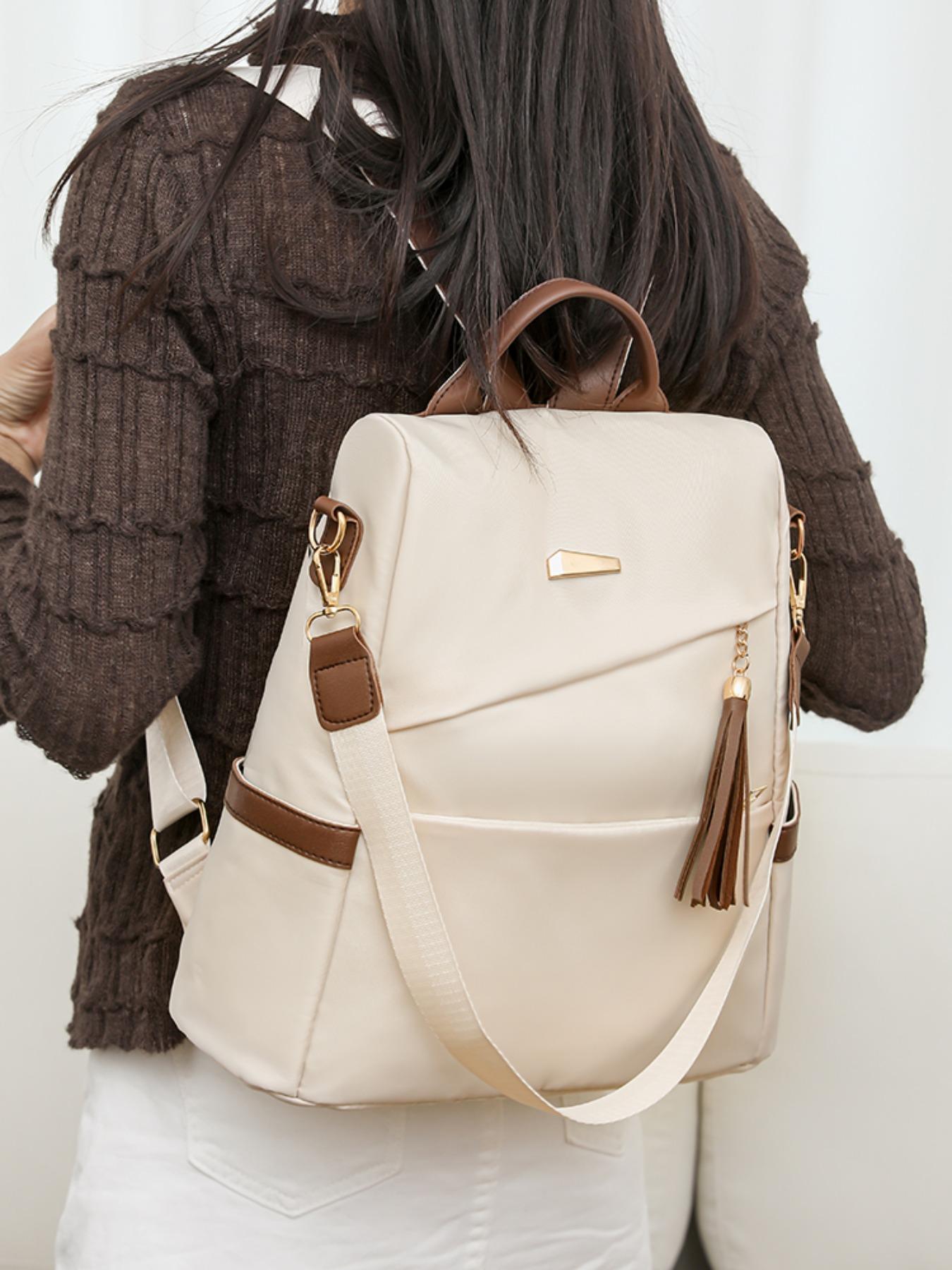 Women's Anti-Theft Backpack, Geometric Patchwork Design, Large Capacity Waterproof Bag, Casual Style for All Seasons