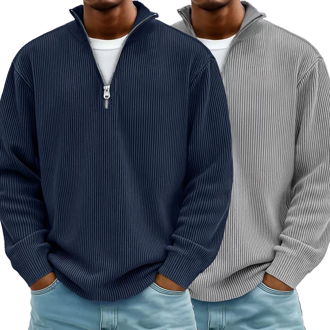 1/2 Pack Men's Corduroy Long-Sleeve Pullover with a Stand Collar and Quarter-Zip Closure, Designed as Versatile Clothing for Men for Everyday Casual Layering and Comfort.