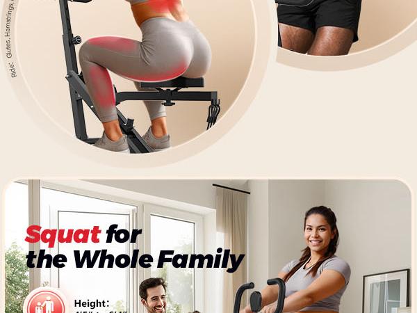Squat Machine for Home, 3 Resistance Levels, Glute Trainer & Rowing, Foldable, Easy Setup, 330 LBS Capacity, Full Body Workout, Strength & Balance