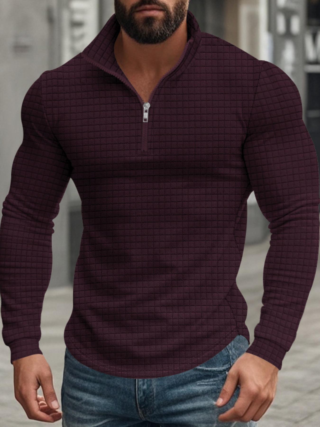 Men's Regular Fit Plain Half Zip Up Knit Sweatshirt, Casual Long Sleeve Pullover for Spring & Fall, Fashion Men's Clothes for Daily Wear