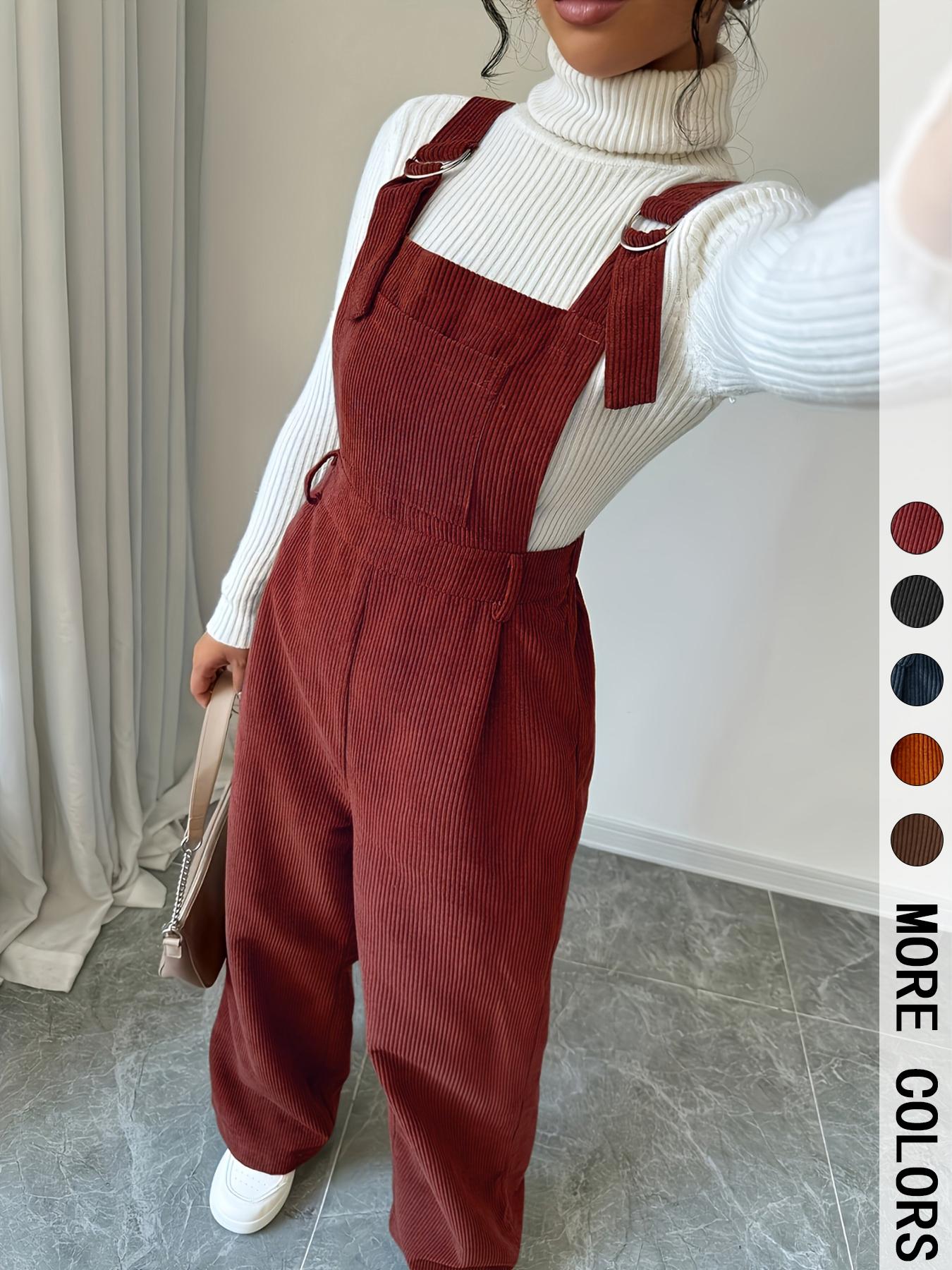 Women's Casual Woven Jumpsuit Overalls with Adjustable Straps, Button Front Design, Fitted Style for Fall & Winter Seasons