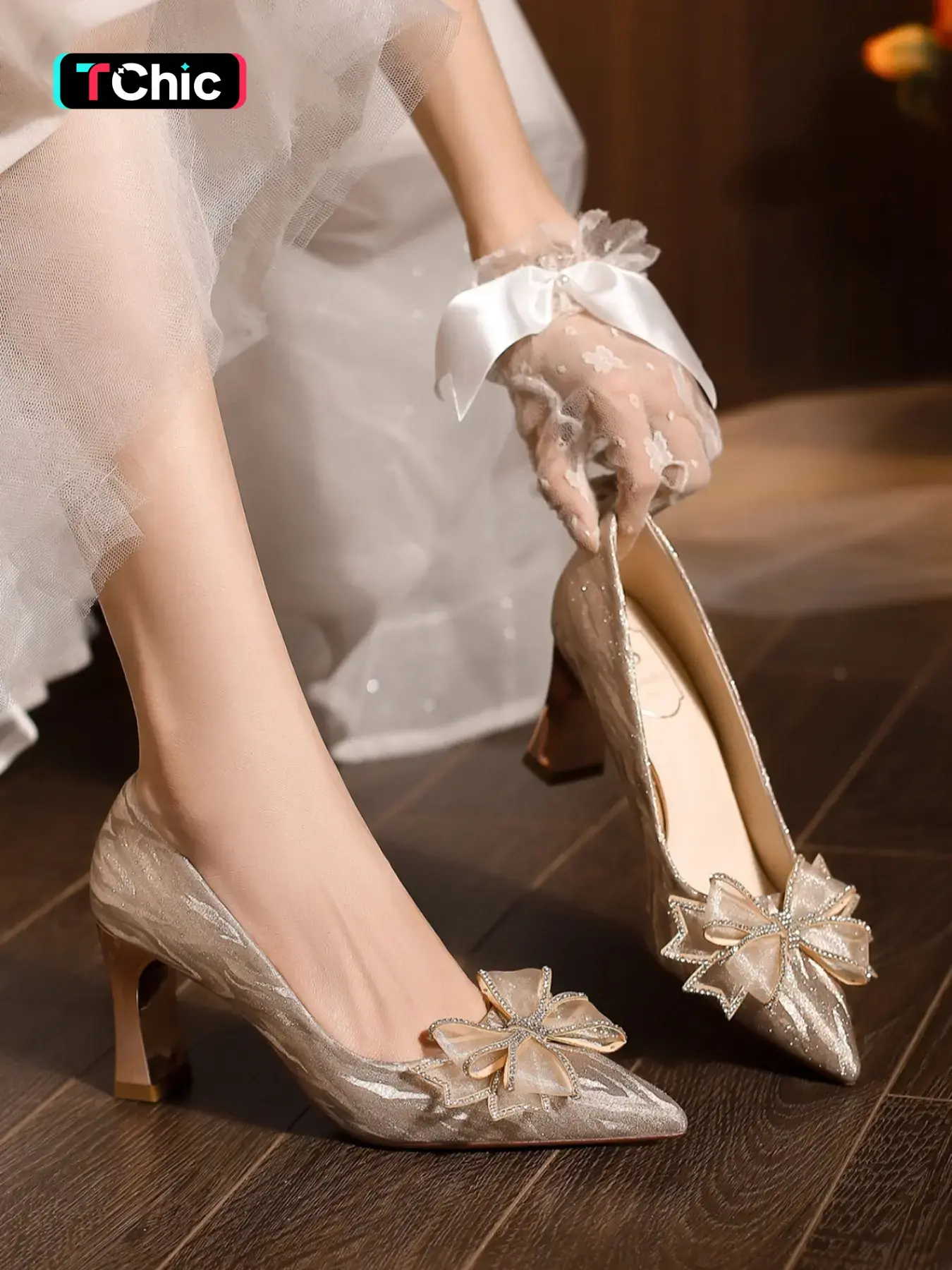 New Women's High Heel Wedding Shoes, Comfortable Single Sole, Fashion Butterfly Knot Design, Versatile Dress Shoes, Elegant Style, Elegant Party Shoes, Elegant Heeled Shoes
