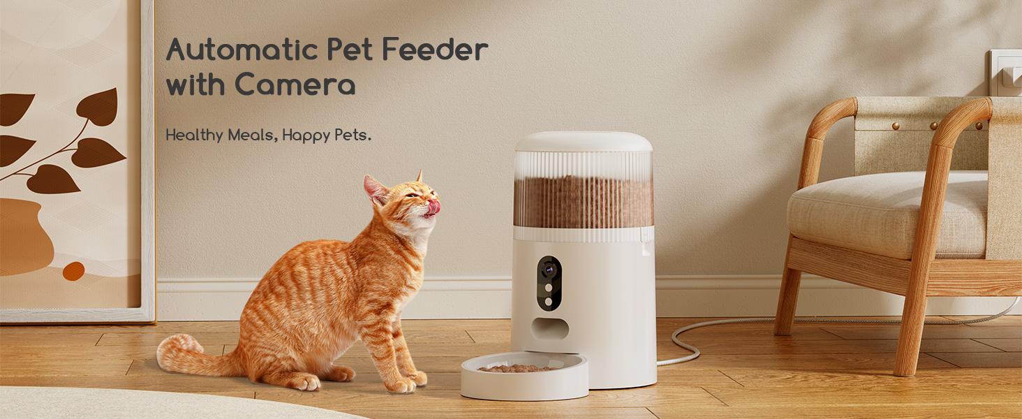 Smart Automatic Pet Feeder Single Unit for Cats & Dogs - 3MP HD Camera, 5G-2.4G WiFi, Night Vision, APP Control, 2-Way Voice Communication, Motion Alerts, Low Food Level Sensor, Timed Dispensing, Anti-Bite Cable, Desiccant Compatible