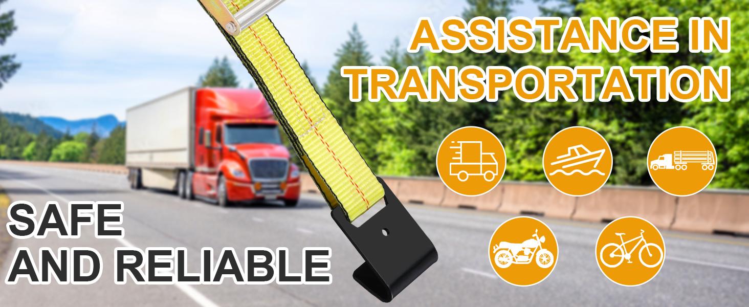 4 Pack 2 in x 27 FT Flat Hook Ratchet Straps ，11,000 lbs Break Strength，Heavy Duty Tie Down Straps for Trucks ,Orange/Yellow