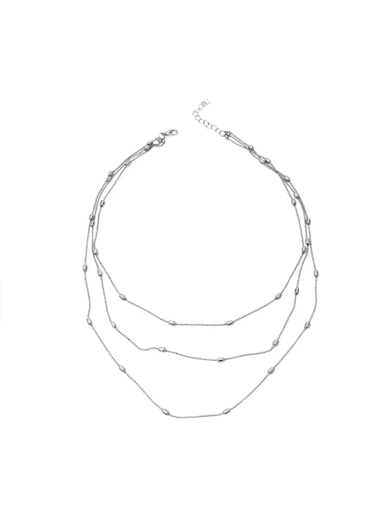 Women's three-layer silver spacer bead necklace, delicate beaded chain choker, multi-layer stacked necklace, minimalist daily fashion jewelry, gift accessory for teenage girls and adults