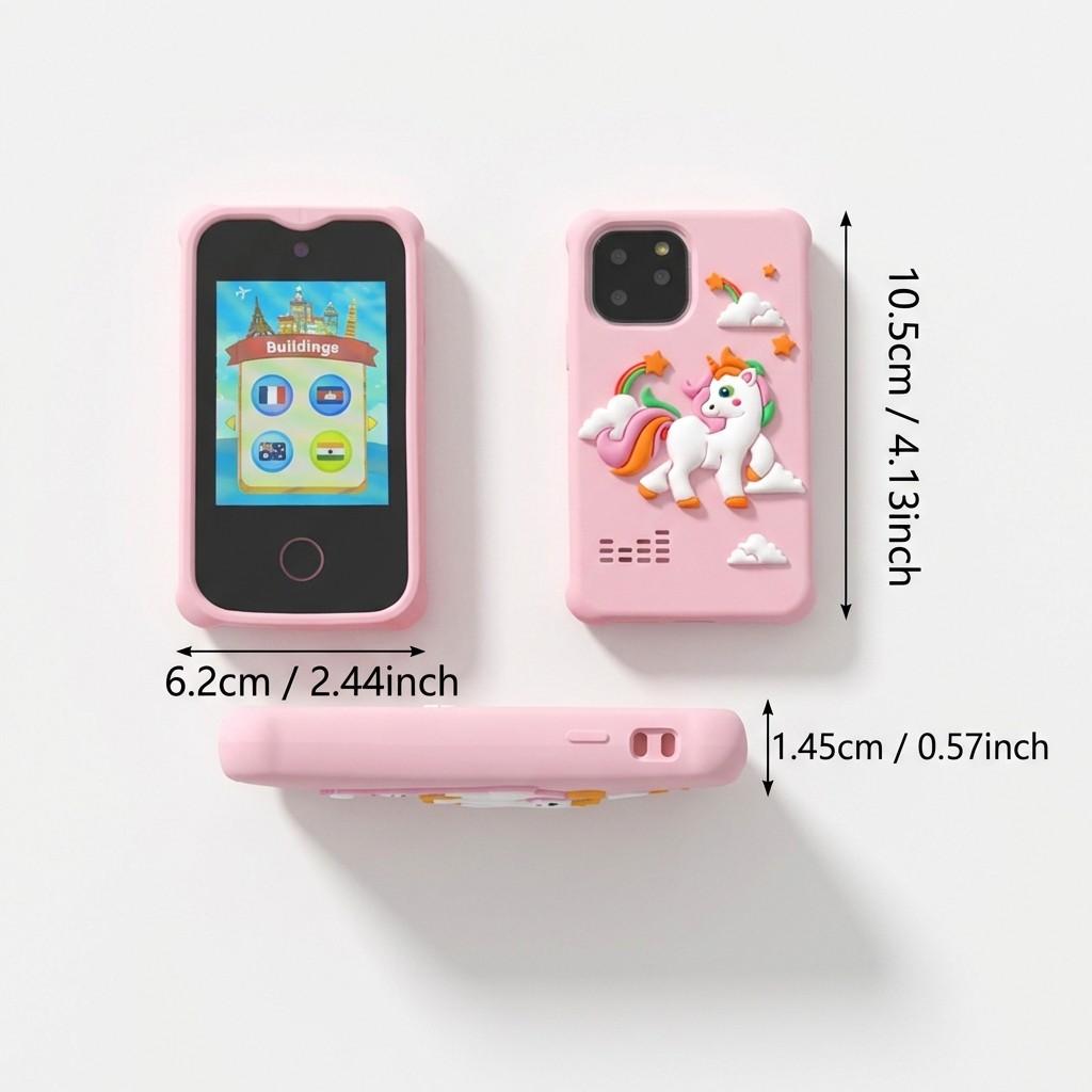 KGG Cute Cartoon Kids Mini Phone, Fun Educational Learning Toy with English Words, Puzzle Games, Music, Video, Camera, Recorder, Alarm, Flashlight, Calendar, Calculator & 12 Habit Trackers. Multifunctional Smart Electronic Toy for Students.