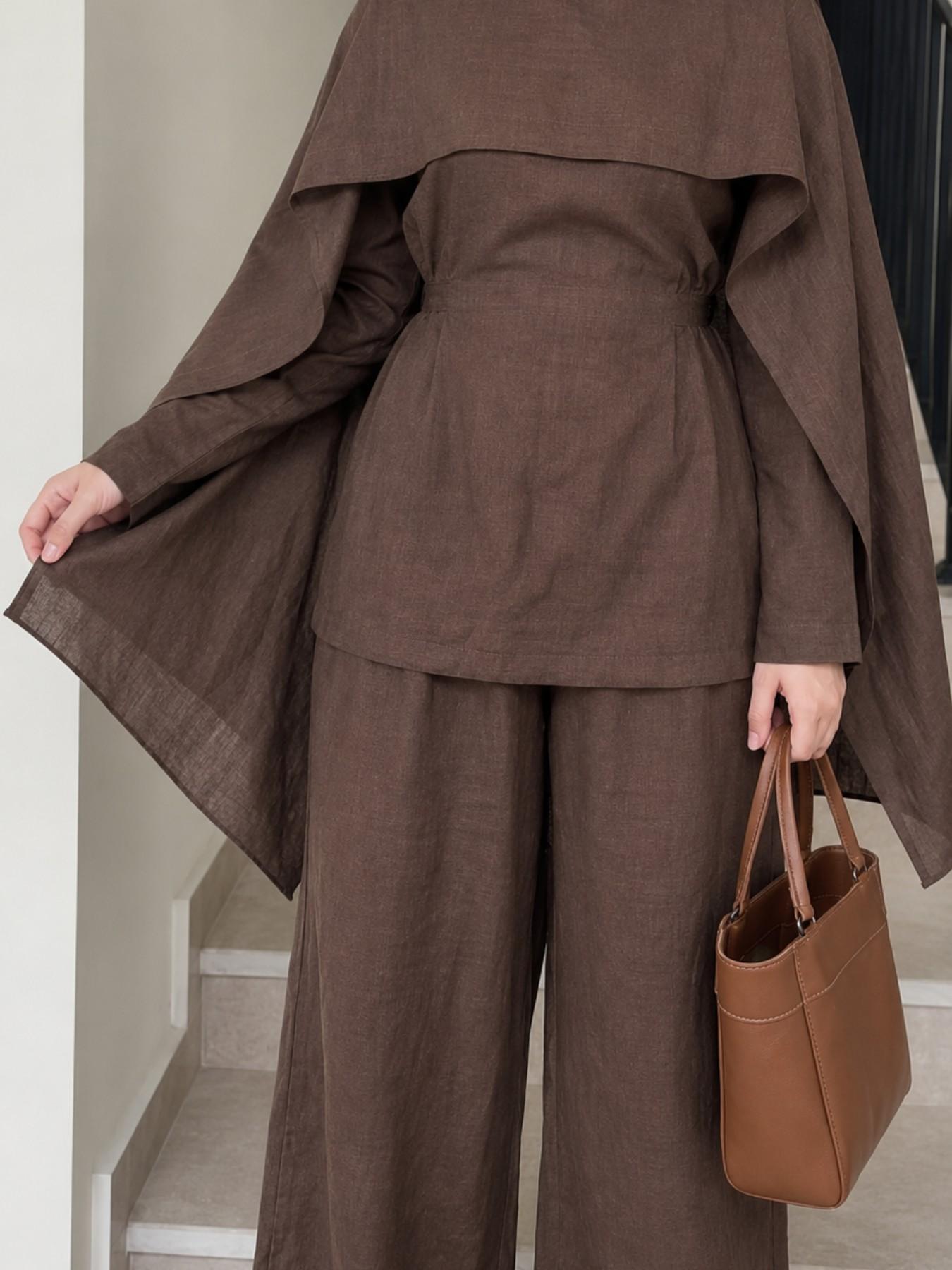 Three-Piece Modest Muslim Abaya Set with Detachable Shawl, Elegant Fashion Clothing for Home Parties Travel Casual Wear, Comfortable, Stylish and Modesty