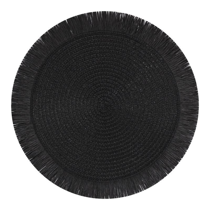 15 Inch Round Paper Braided Fringe Placemats Set, Heat Resistant Table Mats, Hotel Restaurant Decor, Non-Slip Dining Pad, Family Party Use