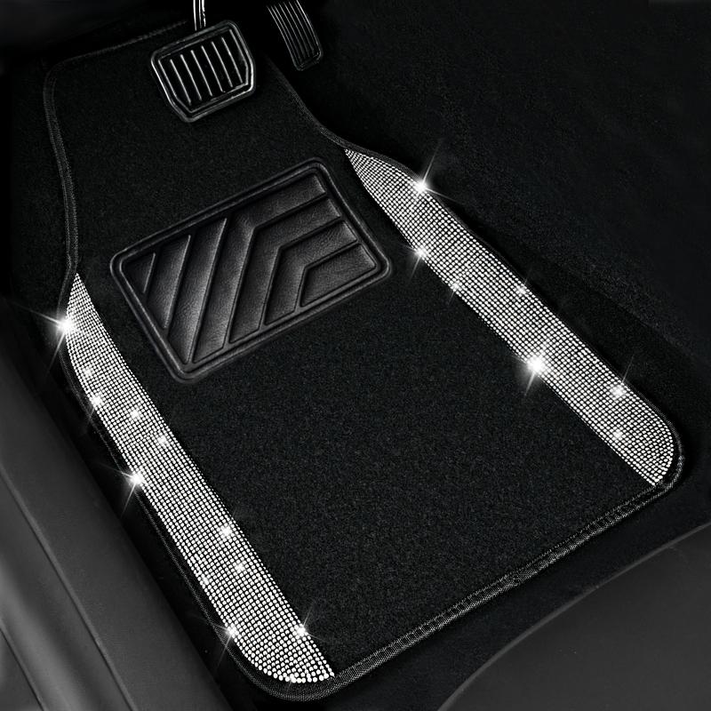 CAR PASS Bling Diamond Car Floor Mats,Shining Rhinestone Carpet Sparkly Glitter Anti-Slip Waterproof Universal Fit SUV,Sedan,Van,Cute Girl Women,4pcs