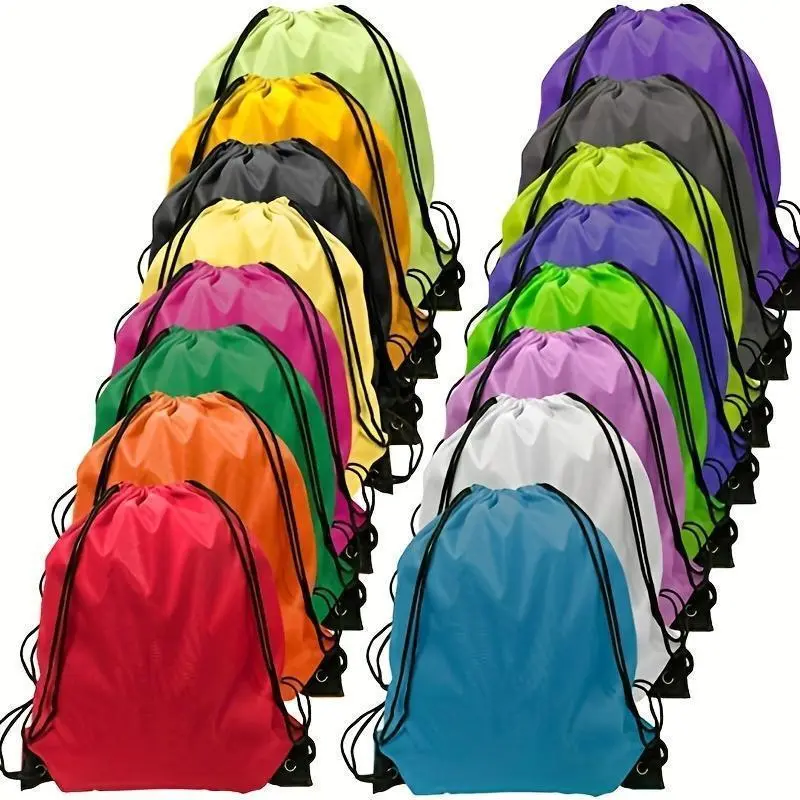 Nylon Drawstring Sports Backpack (1/10pcs Bulk) - Gym/Travel String Bag for Men/Women, Laundry Washing Bag, 10 Colors Available