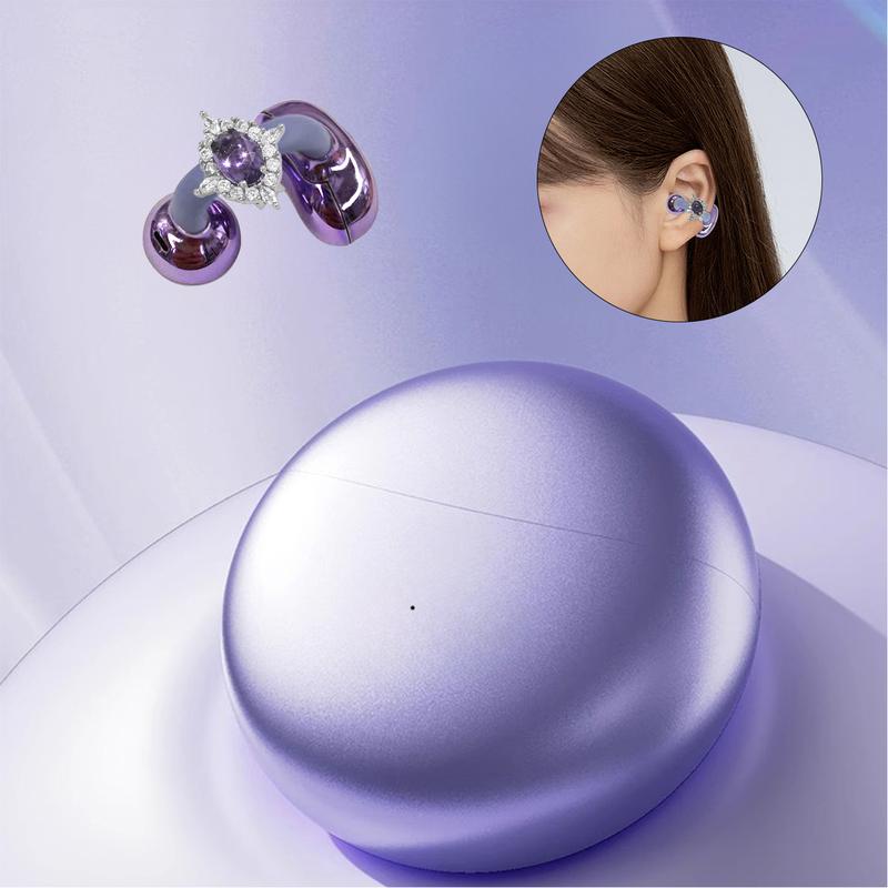 None-In-Ear Clip-On Earbuds, Audio Wireless Earbuds, Wireless Bluetooth-compatible Headphones, Detachable Synthetic Gemstone Earrings, HiFi Stereo Sound, for Sports & Outdoor Activities