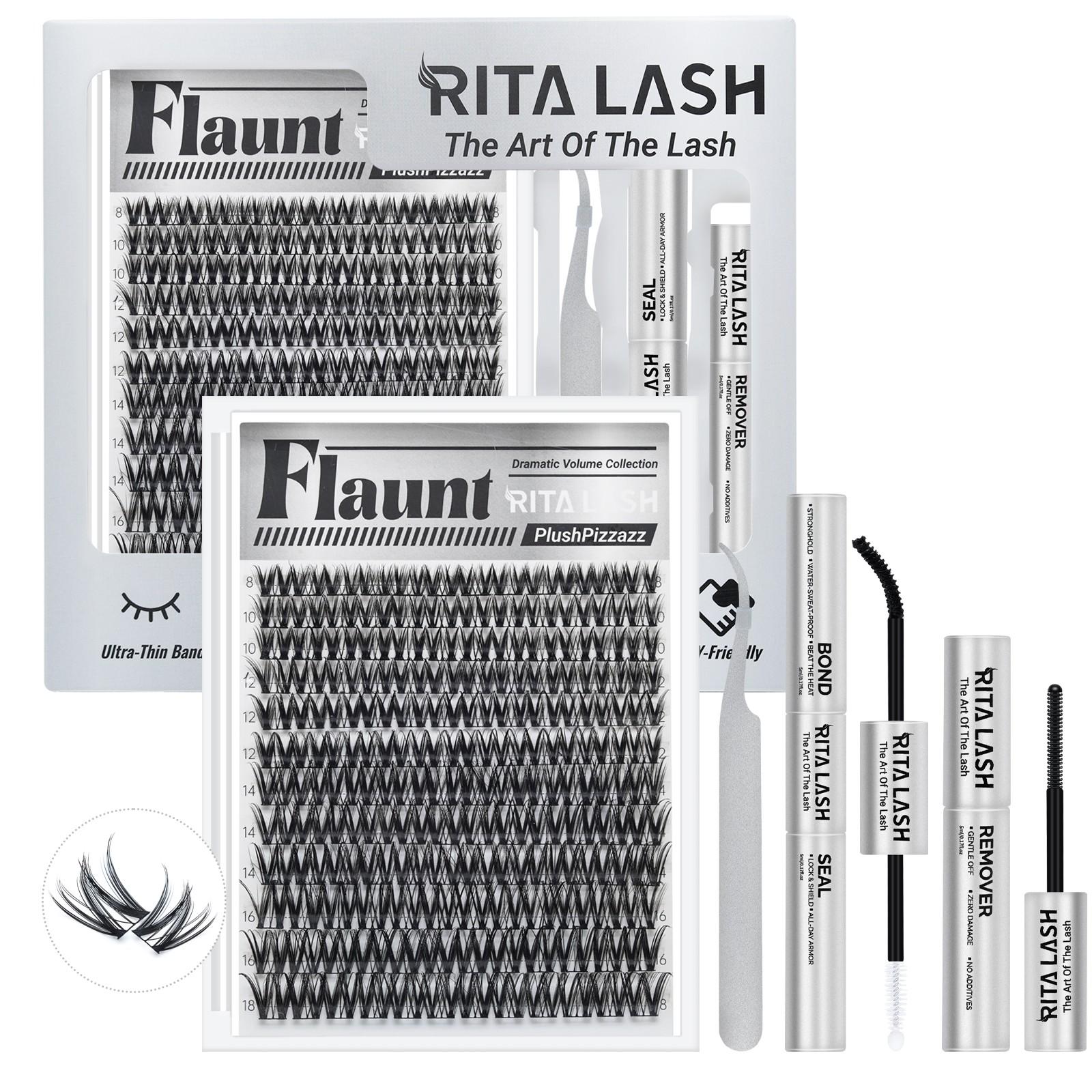 Flaunt | RITALASH 144pcs Clusters Kit Upgrade 2.0 Lashes with Ultra-Dense, Long-Lasting Lashes | Flora | Natural Daily, Volume Style, Manga Style | Beginner-Friendly DIY Lashes | Popular & Must-Have Clusters Kit with Bond and Seal Remover tweezers