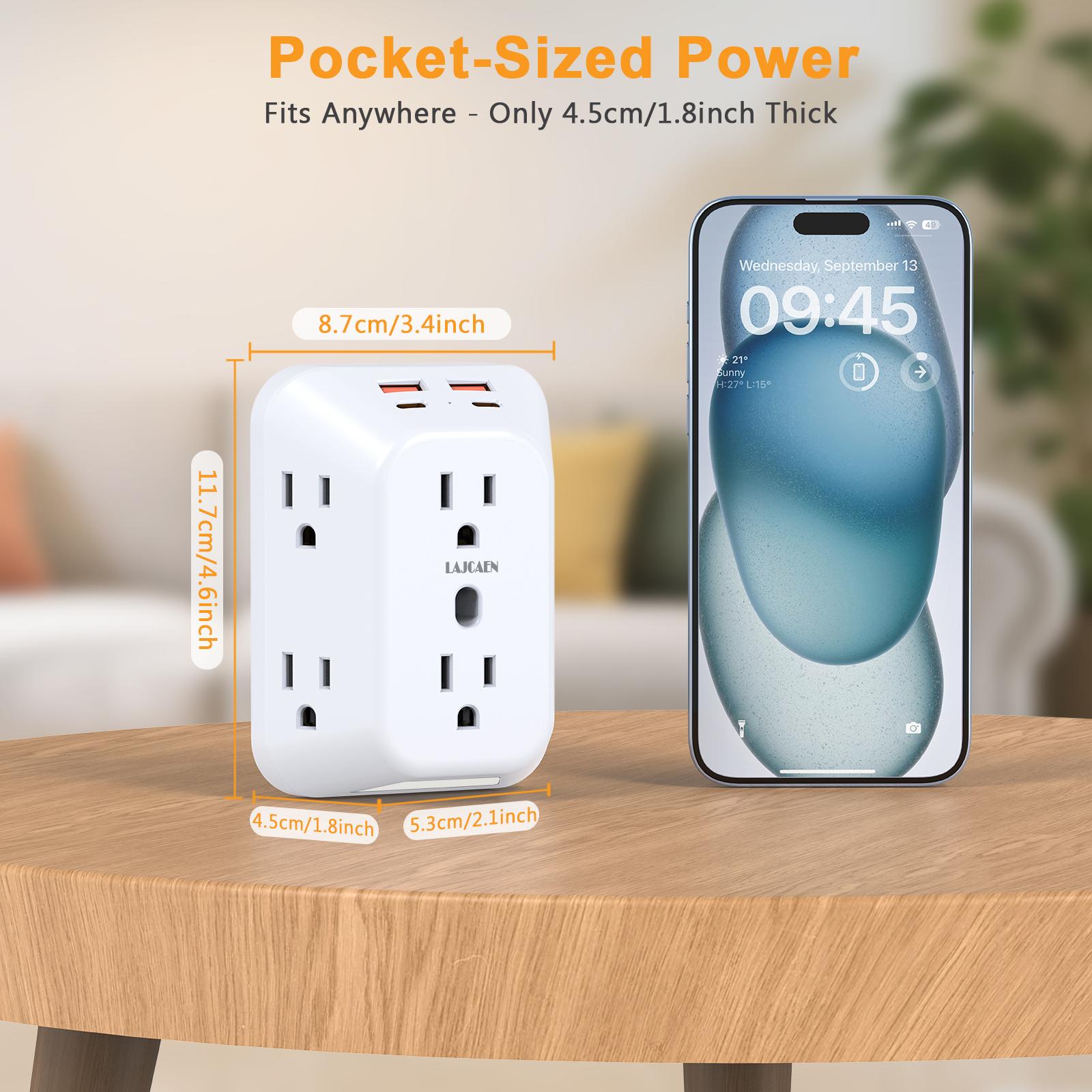 Multi Plug Outlet Extender Surge Protector with Night Light, 6 Outlet 4 USB(2A2C) Wall Adapter,  4 Sided Design, Touch Control 3 Level Night Light, 1050J Surge Protection for Home Travel