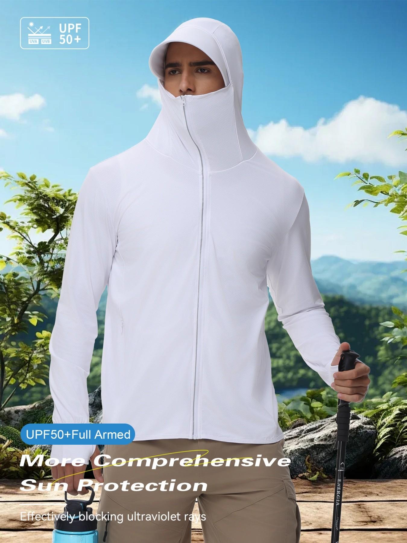 Men's Ice Silk Hooded Sun Protection Jacket, Full Face UV Shield, Breathable Quick-Dry, Outdoor Hiking Climbing Running Cycling Sports Coat