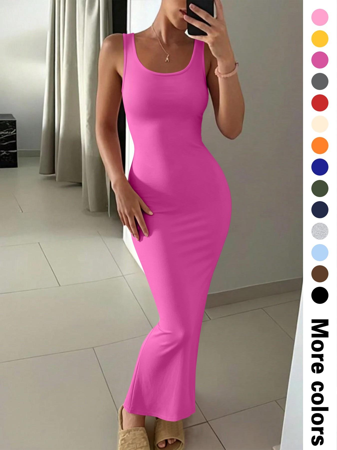 Women's Summer Casual  Round Neck Sleeveless Slim Fit Long Maxi Dress, 14 Color Options, Perfect for Daily Wear, Versatile for Various Occasions