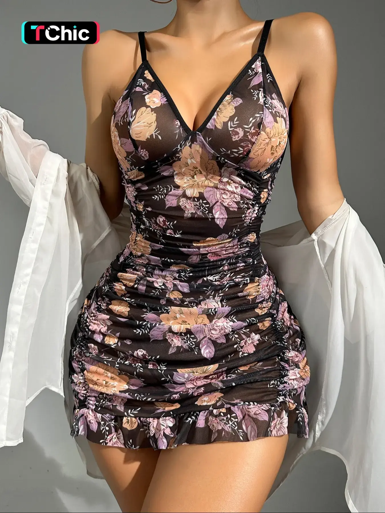 Ruffled Floral Print Sleeveless Spaghetti Strap Nightgown, Soft Sleep Dress for Comfortable Nights, Perfect Gift for Women and Girls, Nightwear, Soft Sleepwear, Slim, Fit, Loungewear, Womenswear