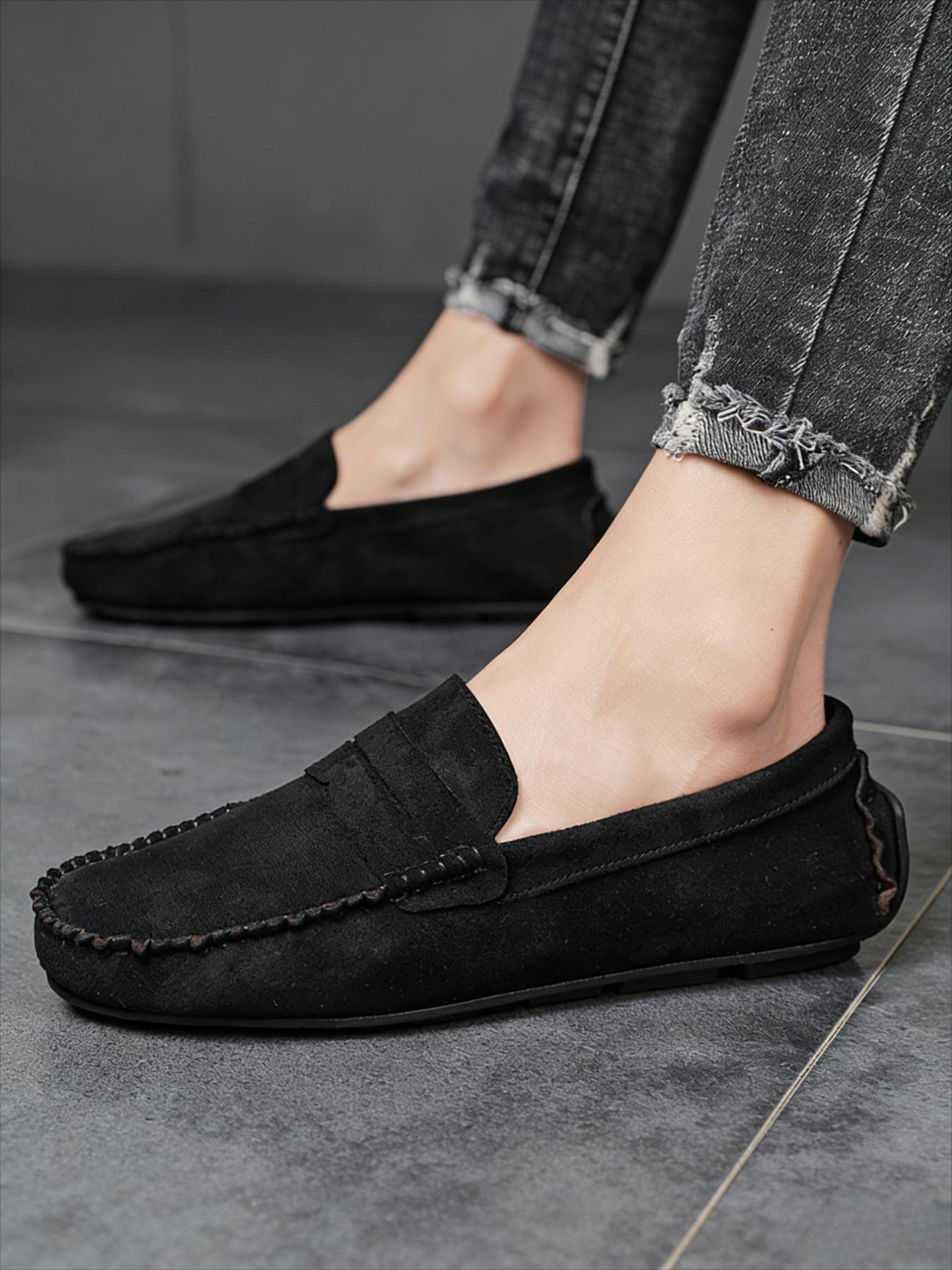 2026 Four-Season Minimalist Fashion Solid-Color Loafers Men's Casual Shoes Comfortable Elegant Suede Flat-Heel Slip-On Loafers, Moccasins, Casual Business Shoes, Suitable for Formal Occasions and Casual Wear