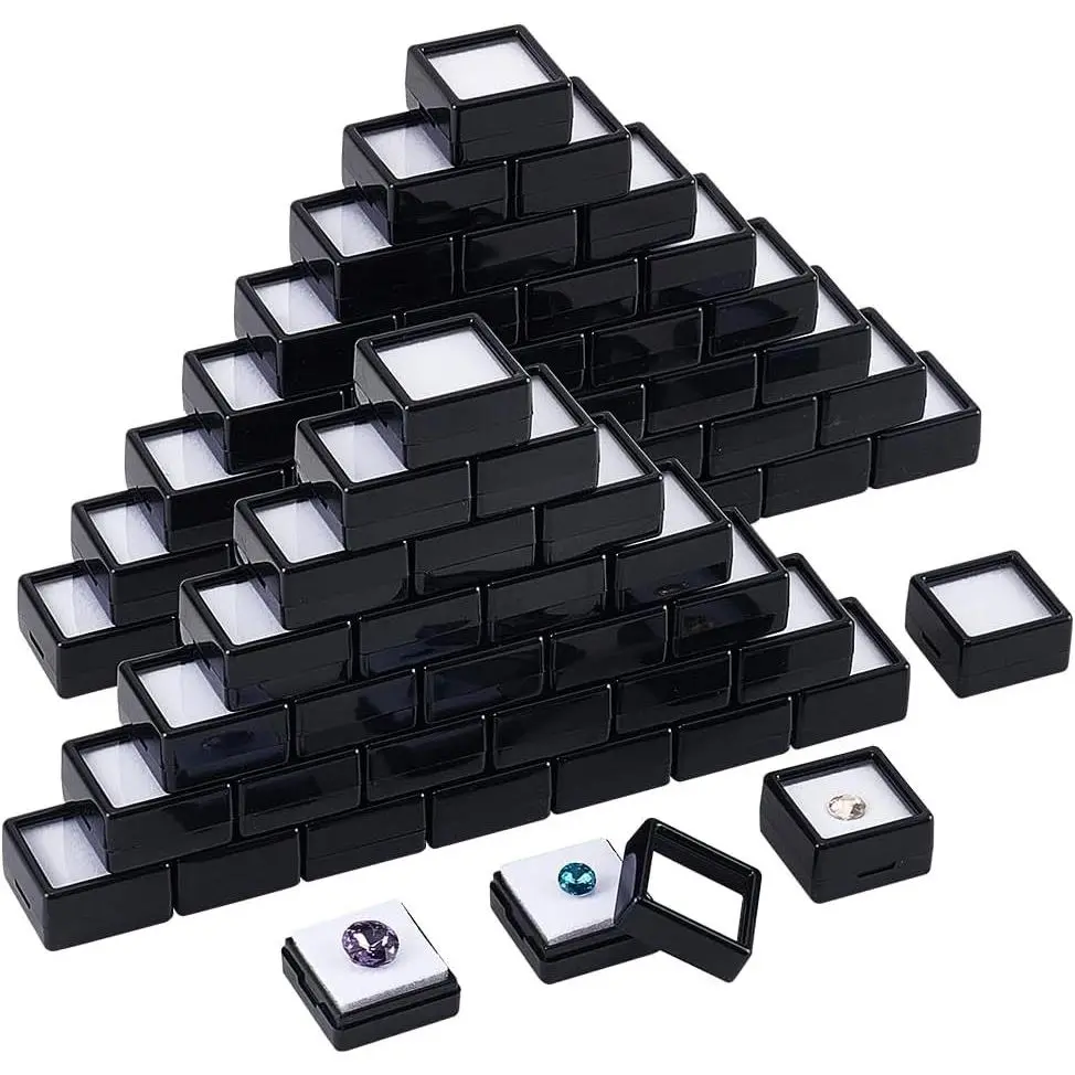 70pcs Black Modern Square Gemstone Display Box, 1.2x0.63 Inch for Gemstone, Jewelry, Crystal Diamond Accessories Display