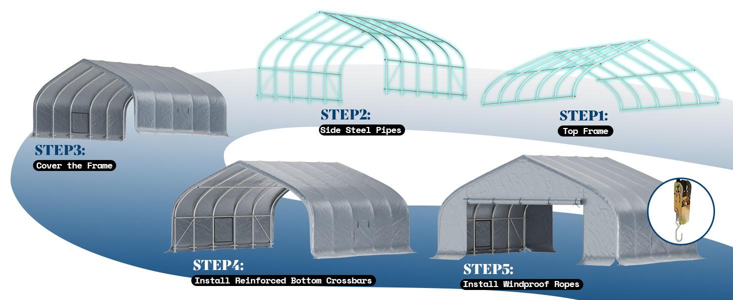 VanAcc 22.5 x 20 FT Heavy Duty Anti-Snow Carport with Spacious Galvanized Frame, Roll-Up Doors & Mesh Windows, Outdoor Canopy with Reinforced Ground Bars, for 2 Cars Side by Side, Silver Gray