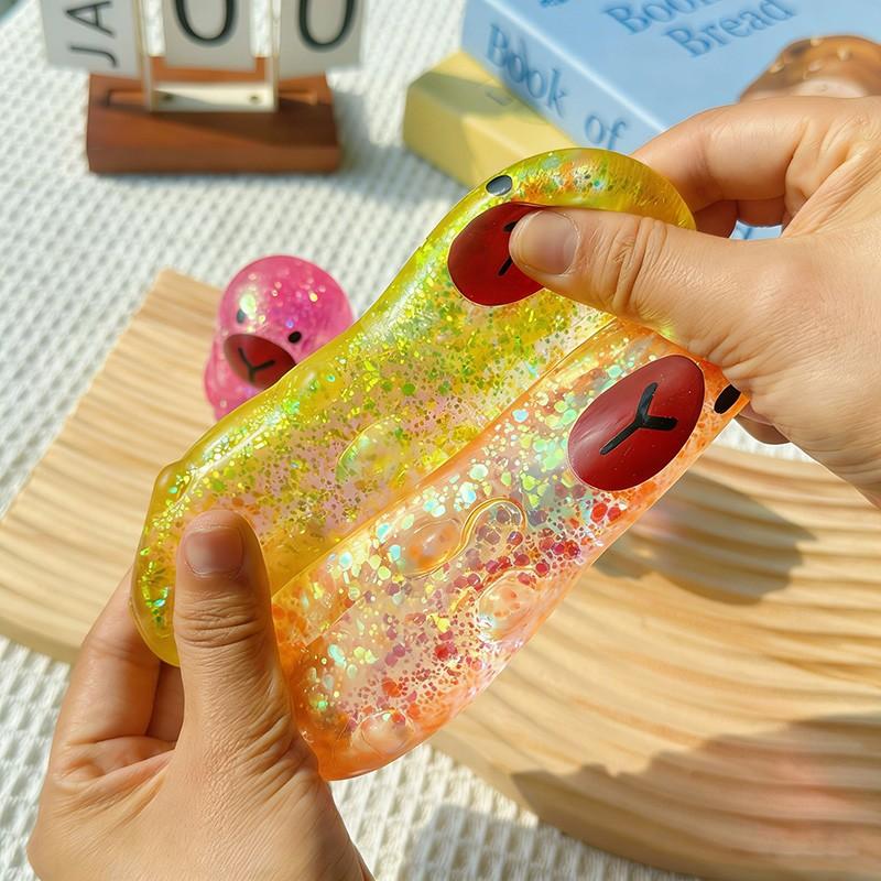 1/2/4 pack of sensory decompression toys, sparkling capybara squeeze toys, 4 colors, pinch music, cute maltose filled elastic capybara squeeze toys, birthday party gifts (color and style random)