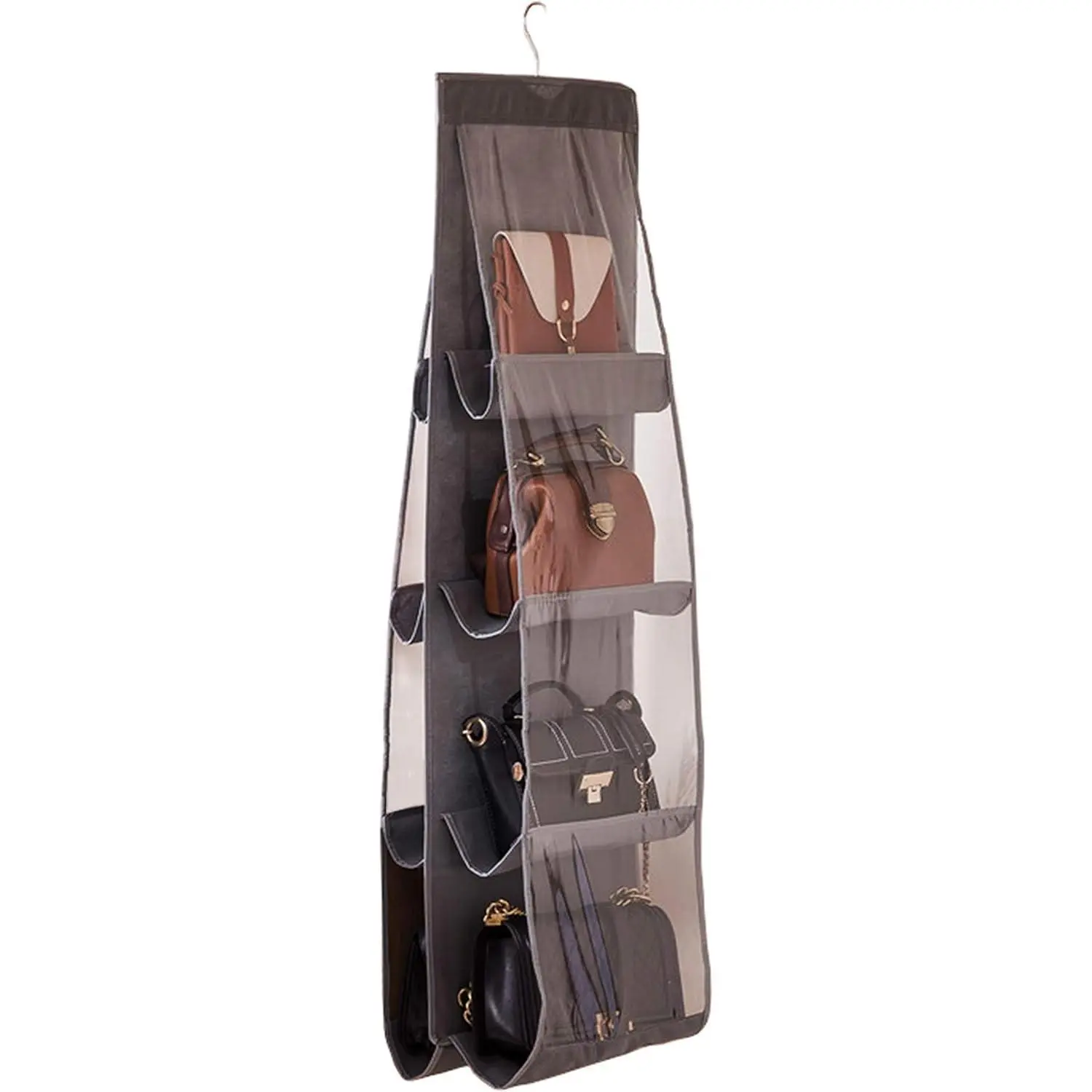 1 Pack Hanging Handbag Purse Organizer for Closet, 8 Pockets Wardrobe Space Saving Purse Holder, Handbag Storage Bags Hanging, Womens Purse Storage Organizers, 41L x13.5W (B-Dark Gray)
