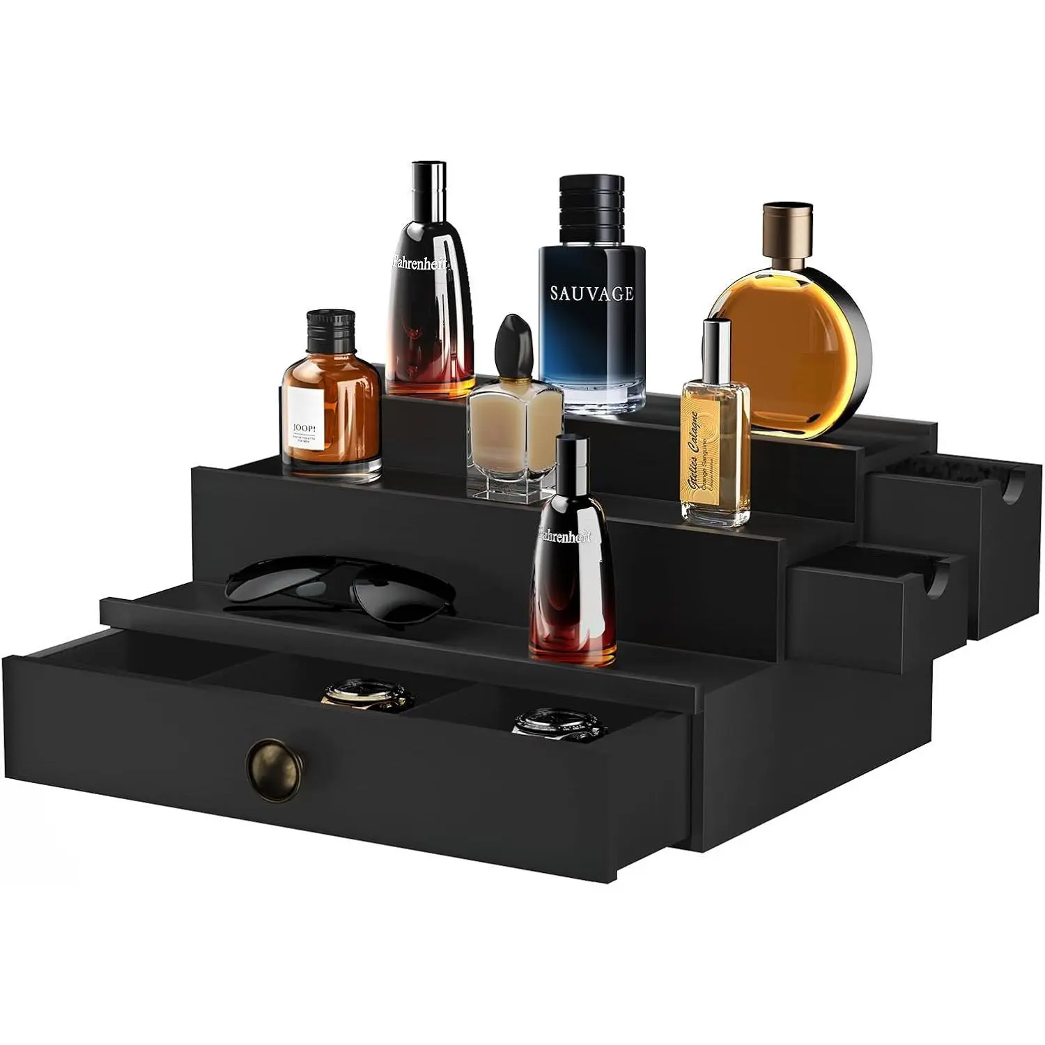 Cologne Organizer for Men, Perfume Stand, Wood Cologne Stand with Flocking Drawer and Hidden Compartment, Perfume Organizer, Cologne Display Shelf, Great Gift for Man