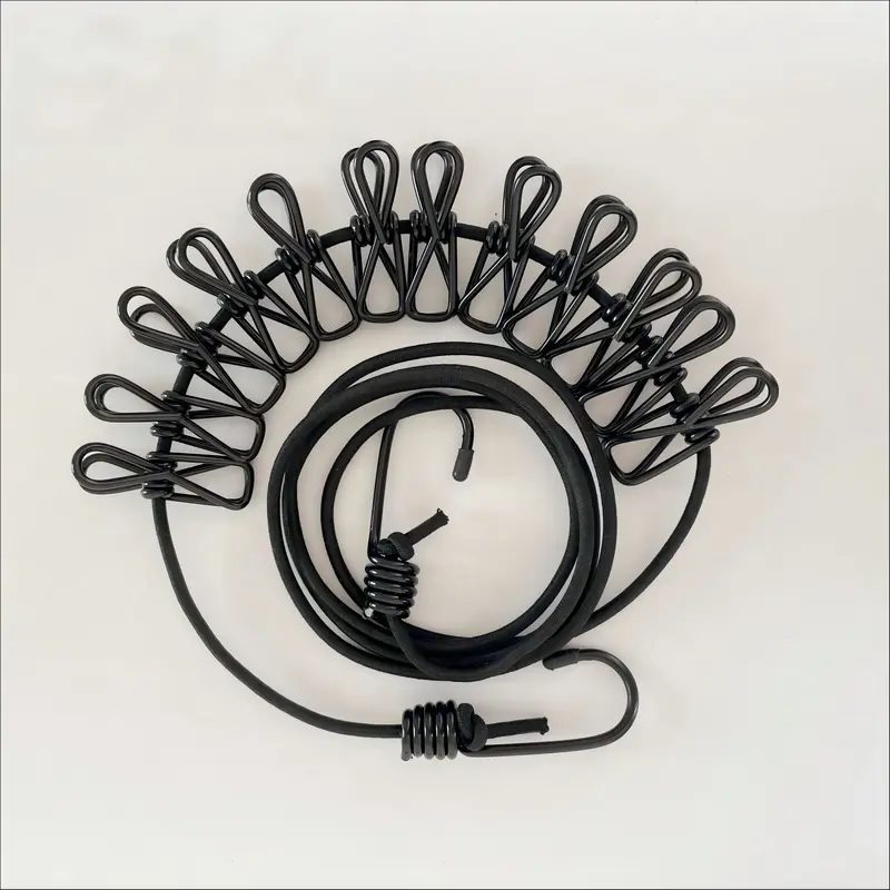 This elastic clothesline with 12 clips is ideal for drying socks, underwear, and other small items. The portable, retractable design makes it perfect for laundry, outdoor use, camping, hotels, and other settings.