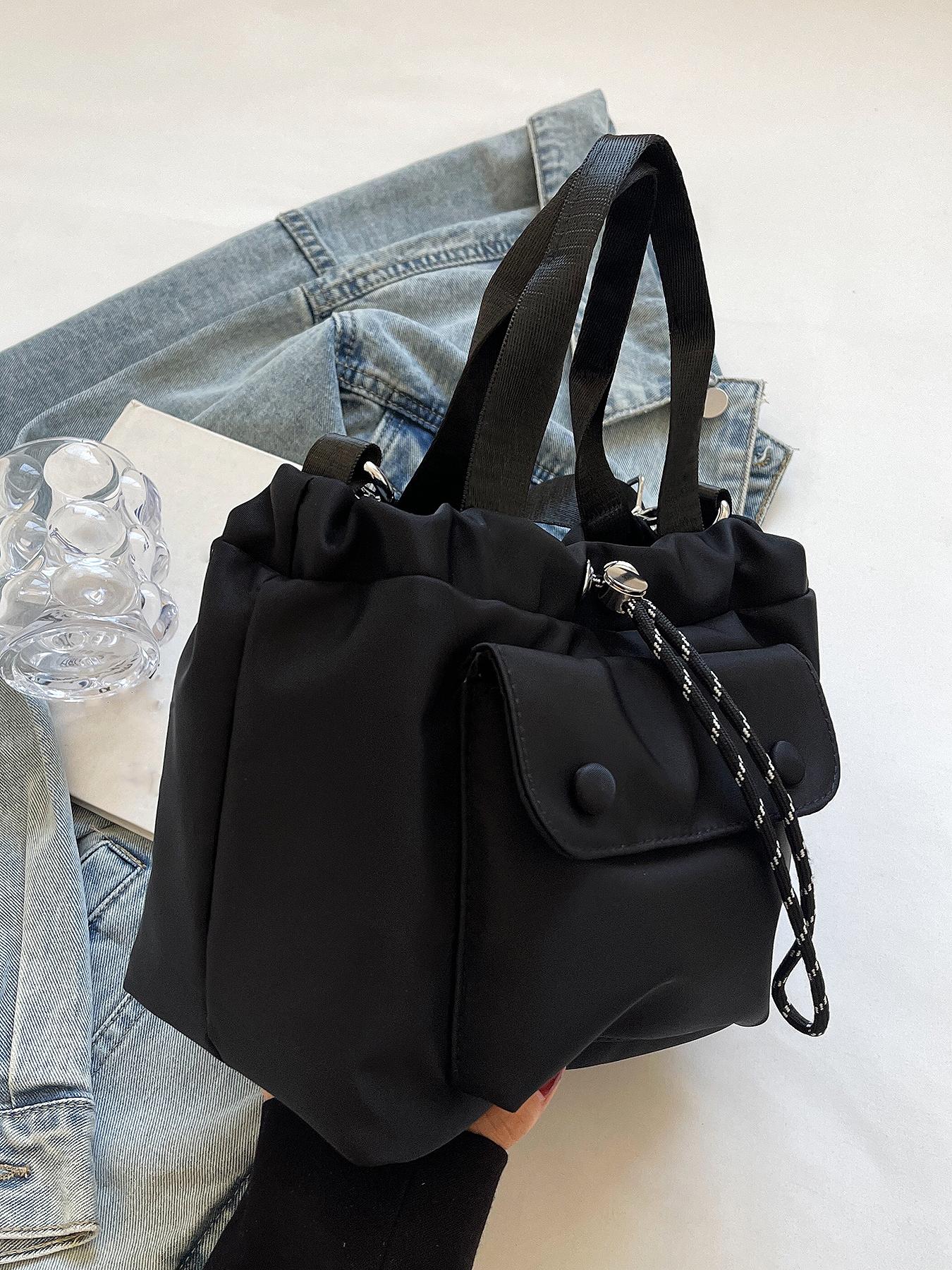 Casual drawstring bucket bag, versatile lightweight handbag, Casual Messenger Bags, textured shoulder crossbody bag, solid color shoulder commuter bag, suitable for daily commuting, Adjustable Shoulder Bag, Cross Body Bags