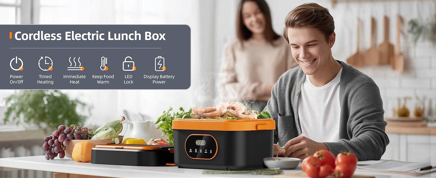 Adult Radio Frequency Heated Lunch Box, 6.3 Cups Capacity（1.5L）, Smart Timer Self-Heating, Portable Food Warmer, Detachable Divider, Ideal for Work and Outdoor Activities