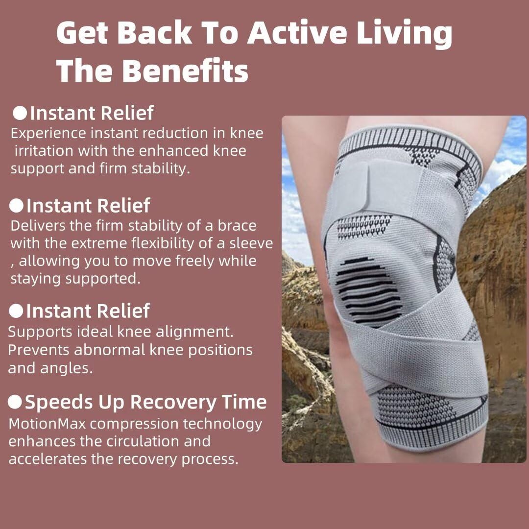 OLLAS Knee Braces, 2-Pack, Knee Support Compression Sleeves, Fitness Sports Knee Braces, Women's & Men's Compression Suitable for Running, Fitness, Basketball