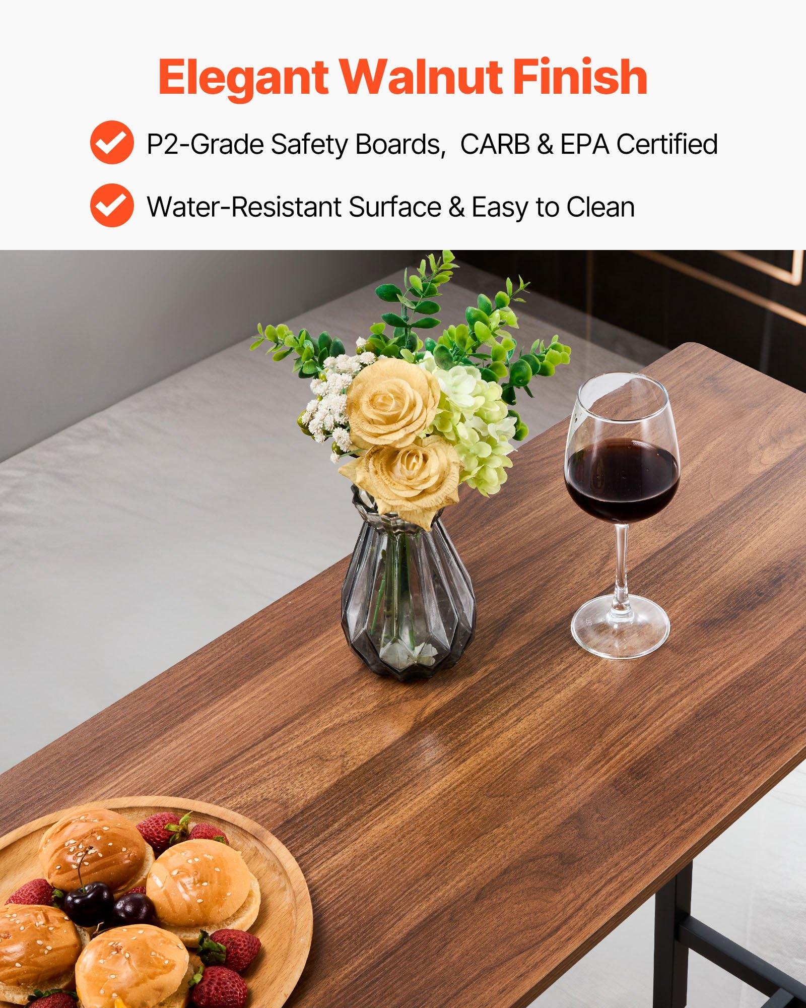 VEVOR Bar Table, 3PCS 47″ Bars Tables Set, Bar Tables and Chair Set with Rounded Edge Design, Rectangular Pub Table with Two Stools for Office Desk, Breakfast Corner, Mini Bars, Rustic Brown, Black