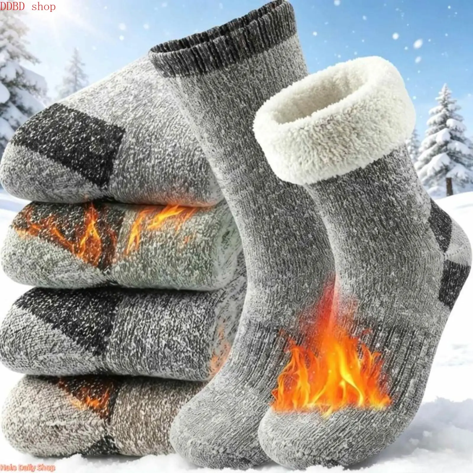 Men’s 3-Pack Extra Thick Fleece Lined Mid-Calf Boot Socks, Khaki, One Size High Elastic Knit Winter Thermal Socks, Warm Durable Hiking Outdoor Socks for Cold Weather, Daily & Camping Wear  >