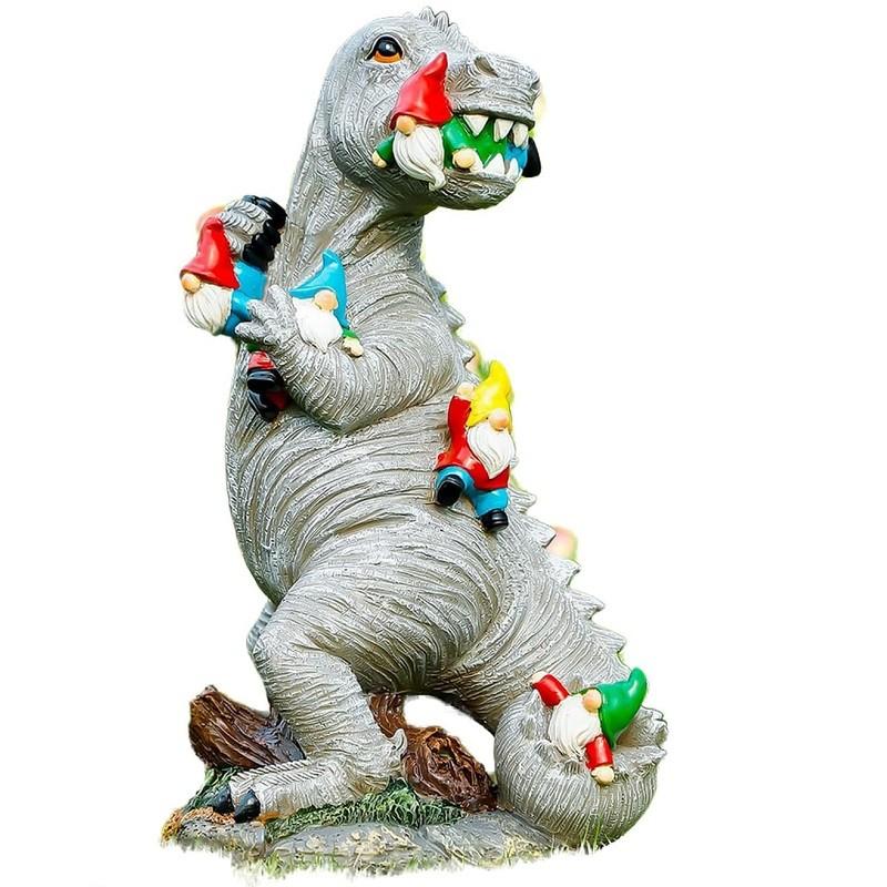 Dinosaur Eating Dwarf Garden Statue, Outdoor Yard Art Decor, Patio Lawn Courtyard Sculpture, Moving Gift for New Home