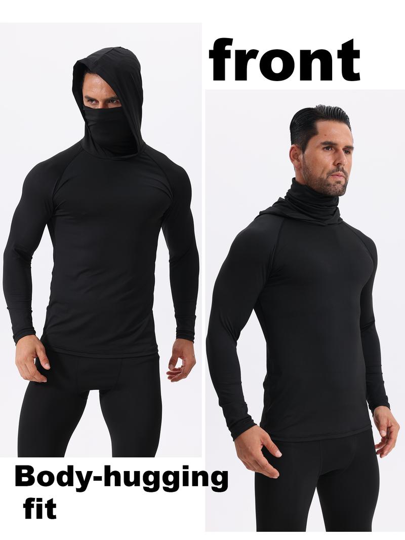 [Quick Dry Hoodies] 3 Men's Quick Drying Breathable Hoodies With Masks |   Long Sleeved T-shirt - Spring And Autumn Compression Sports Top - Enhance Your Workout Performance, It's A Gift