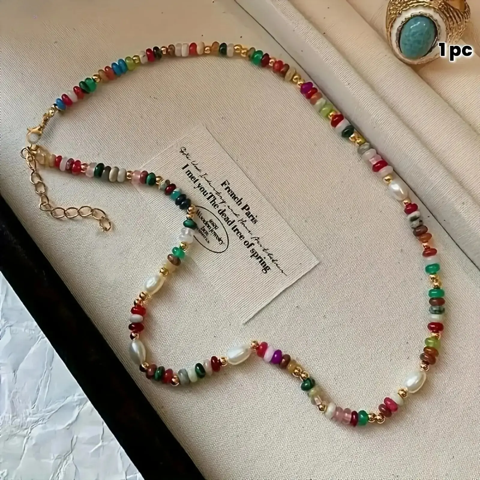 Women’s Multicolor Beaded Freshwater Pearl Choker Necklace, Handmade Natural Stone Chain, Minimalist Ethnic Soho Chic Jewelry Set, Daily Casual Accessory & Gift