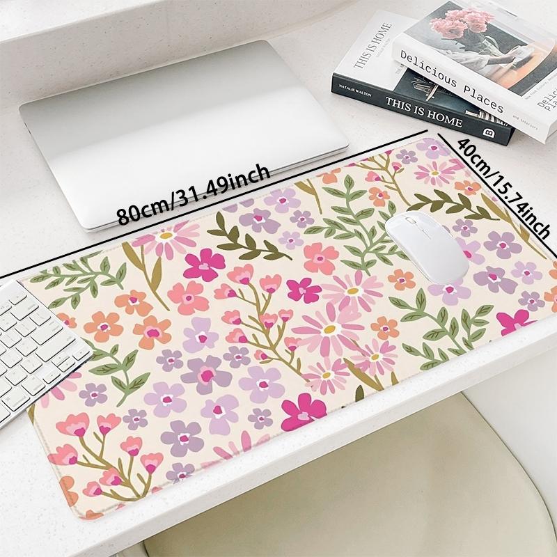 Floral Pattern Mouse Pad, Rectangular Macaron Color Gaming Mouse Pad, Non-Slip Rubber Base Stitched Edges, Desk Mat for Desktop Laptop Office, Desk Accessories
