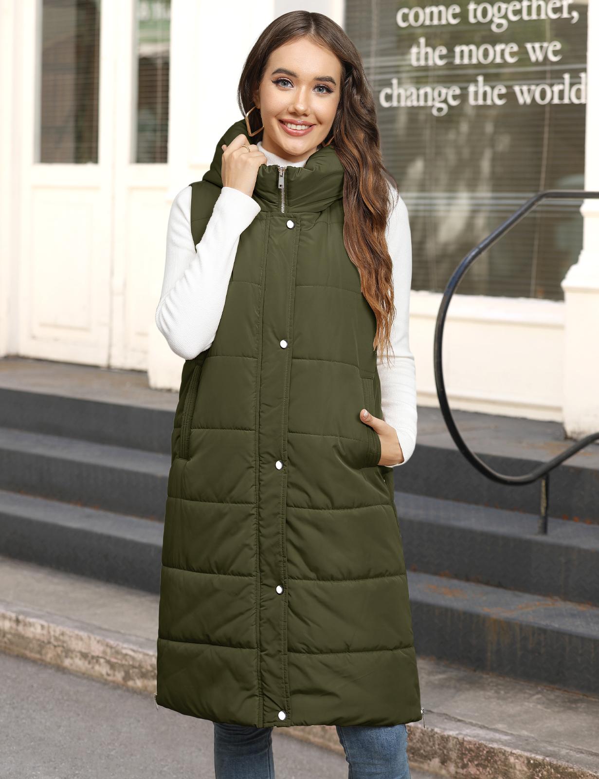 HEEKPEK Womens Puffer Vest Winter Hooded Sleeveless Zip Up Long Puffy Jacket Warm Thick Quilted Coats with Pockets Casual Basic #outdoorfun