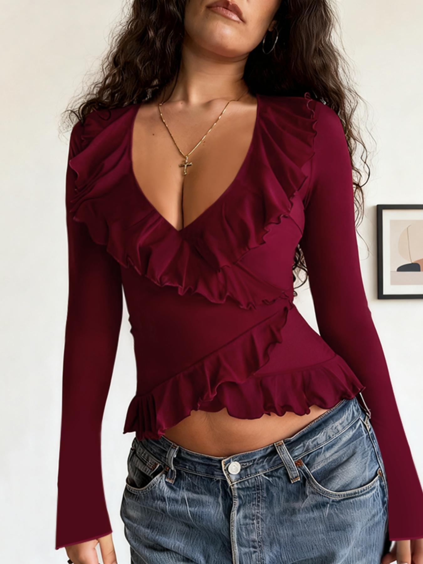 Elegant Ruffle Tie Long Sleeve Top, Women's Fashionable Blouse, Perfect for Casual and Formal Wear, Comfortable and Stylish