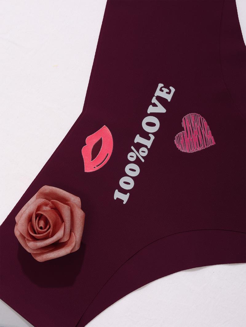 Women's Lip & Heart Print Brief, Soft Comfy Breathable Seamless Knicker for Daily Wear, Underwear for All Seasons, Fashion Breathable Underwear
