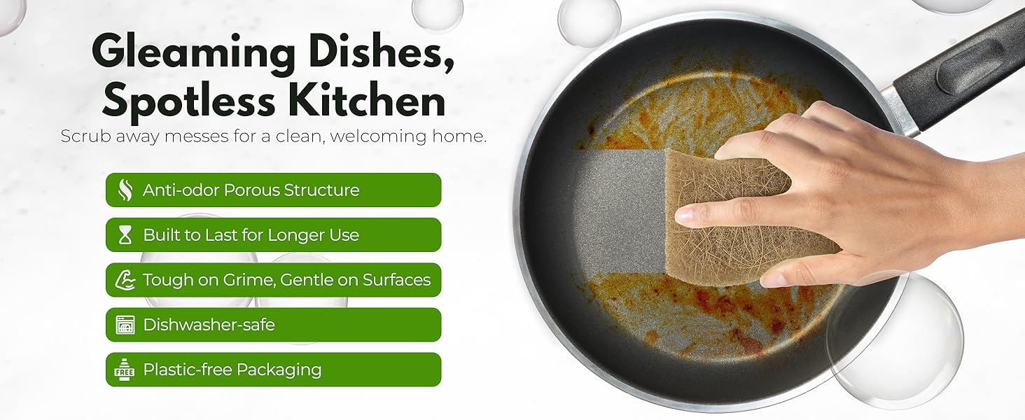 Natural Kitchen Sponges (12 Pack) - Biodegradable Cellulose & Coconut Scrubber Dish Sponges for Kitchen - Eco-Friendly, Non Scratch, Compostable, Non Toxic S-Shaped Natural Sponges for Dishes