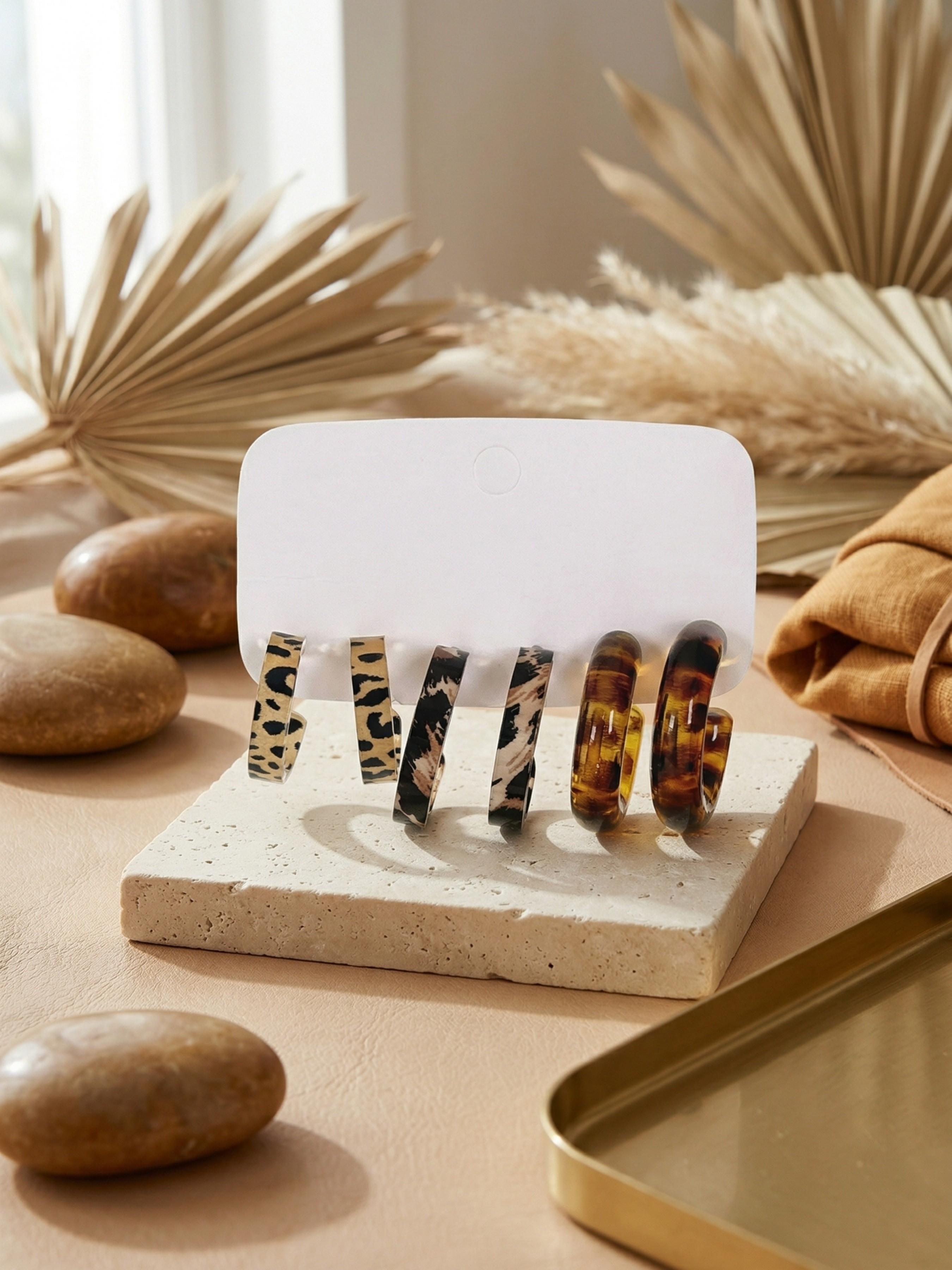 12pcs Leopard Print Floral Pattern Women's Ring Earrings Set, Stylish Daily Wear Jewelry, Fashionable Accessory for All Seasons