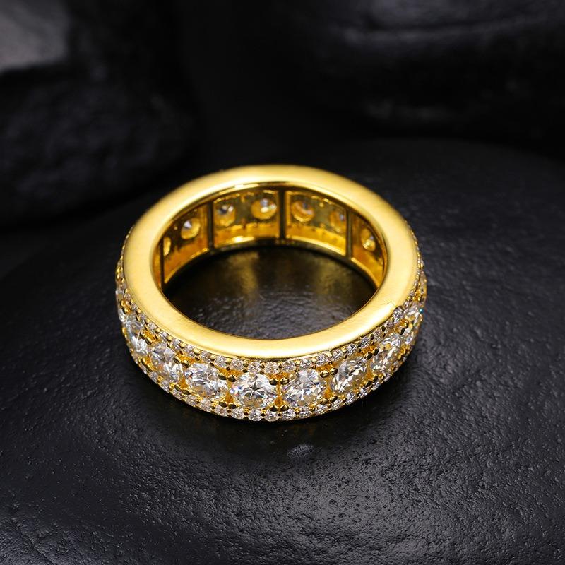 Delzzad 18K Gold-Plated Hip Hop Style Unisex Circle Ring VVS Synthetic Moissanite Ring Band S925/Copper Christmas Gift For Men Women