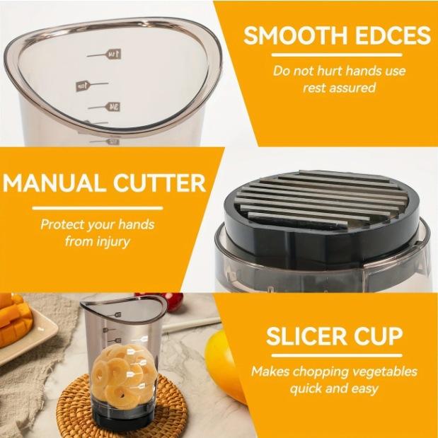 Vegetable Chopper Cup, 3-in-1 Slicer Dicer, Easy Prep Tool Perfect for Salad, Meal Prep, Camping & Home Cooking