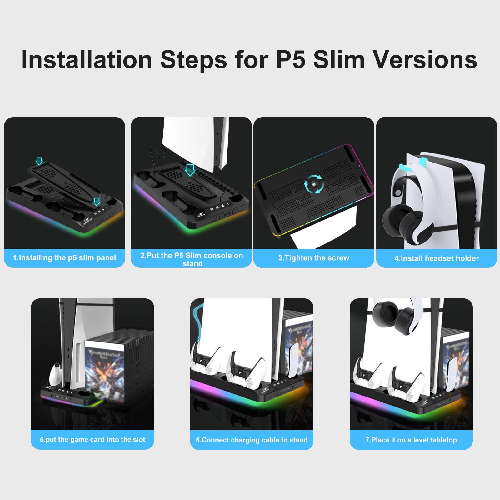 Charging Base Cooling Bracket Compatible With PS5 Console, Vertical Stand Cooling Fan, Multi-functional Cooling & Charging Station